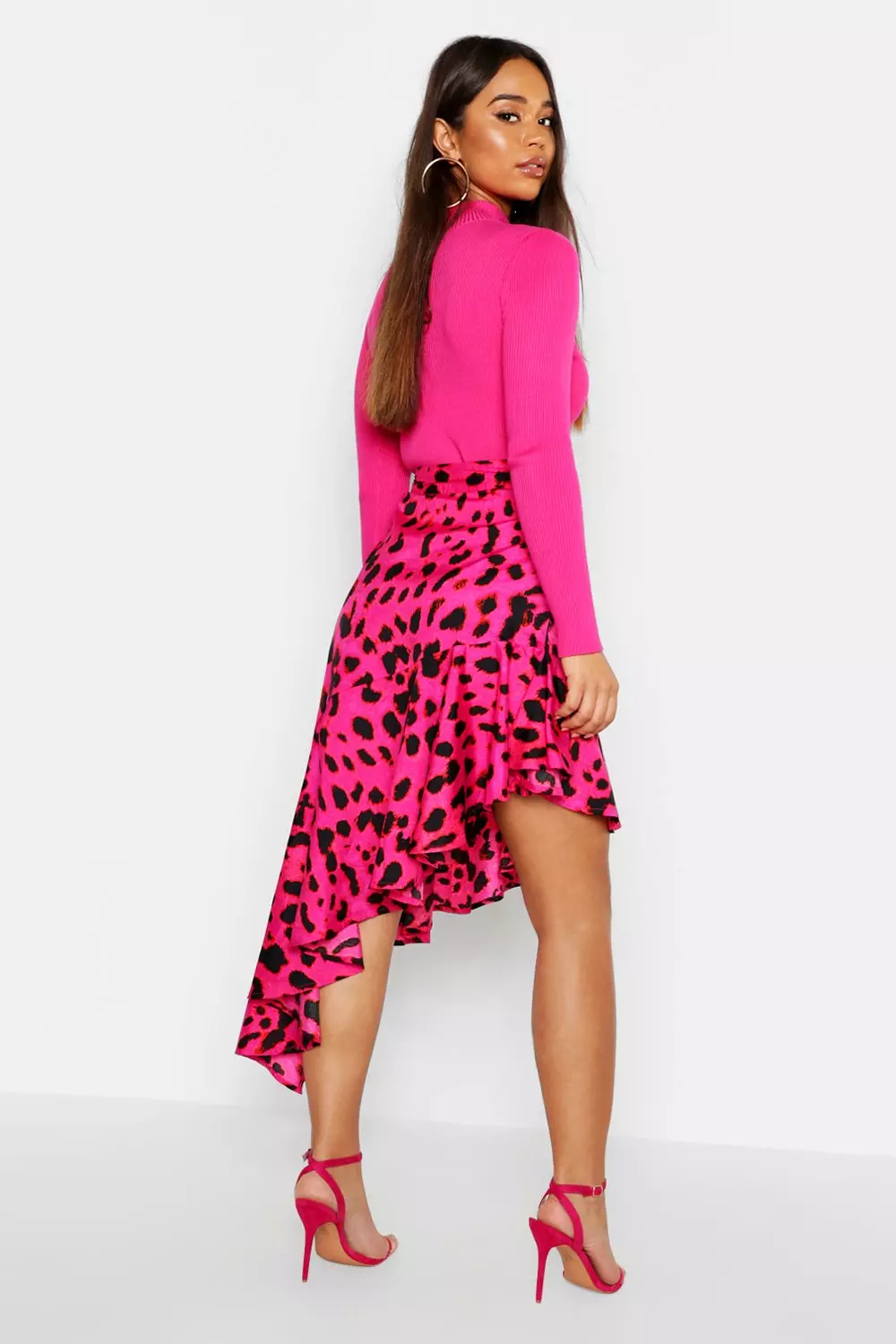 Leopard print ruffle sale hem midi skirt